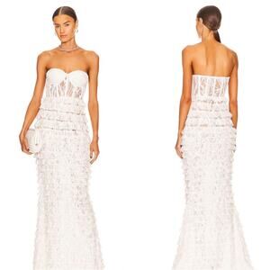 RETROFETE Irini Bustier Lace Tiered Ruffle Sequin Embellished Maxi Dress Sz XL